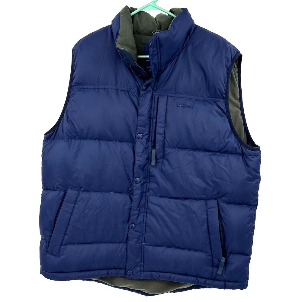 L.L. Bean Size XL Nylon Goose Down Puffer Vest Dark Blue Zipper Pockets Layer